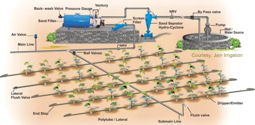 Drip irrigation system layout diagram